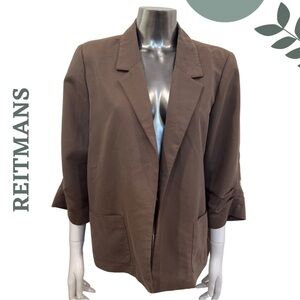 Reitmans Open Front Blazer | Ruched Sleeve | Notched Collar Warm Mocha Brown 15
